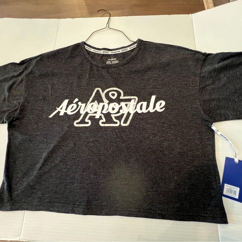 AEROPOSTALE SPORT T SHIRT SIZE XL CROP TOP DARK GRAY